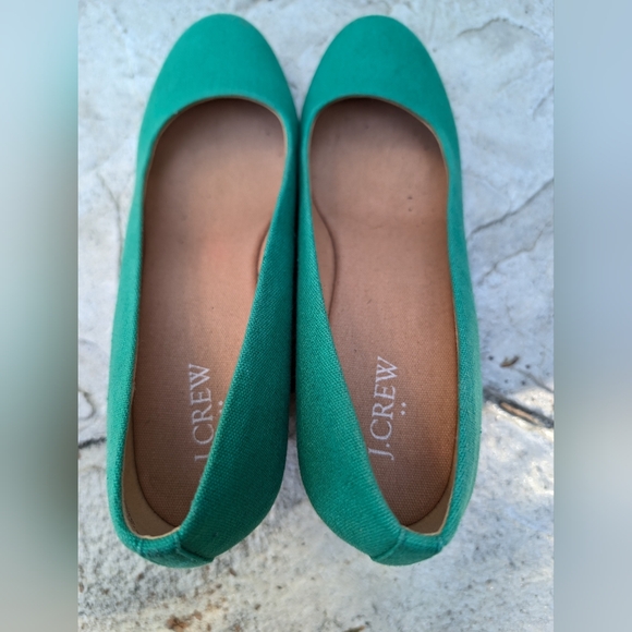 J. Crew Green Canvas Espadrille Wedge High Heels Shoes Size 9 - Picture 4 of 6